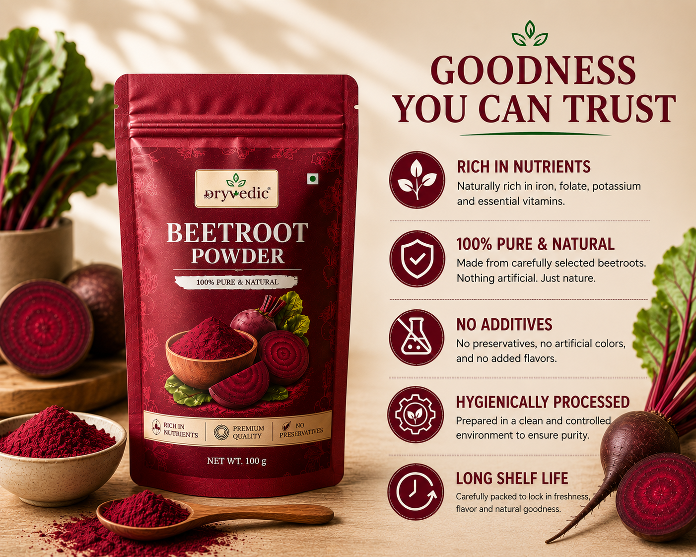 Dryvedic Beetroot Powder | 100% Pure & Natural